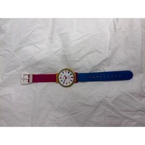 Quartz Multi Color Dots Dial Kids Youth Watch Pink Blue Strap Water Resist